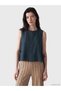 Gencc Quality with Lcw Comfort Navy Blue Linen Plain Oval Neck Sleeveless Women's Blouse
