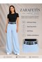Women's Double Belt Detailed High Waist Comfortable Wide Leg Palazzo Trousers - 8