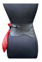 Scarf Detailed Obi Tie Design Black Leather Belt - 6