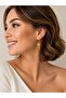 Gold Steel Dangle Leaf and Bead Detailed Hoop Earrings - 2