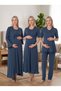 New Season Navy Blue Summer Short Sleeve 100% Cotton Maternity Dressing Gown Nightgown Pajama Set with Easy Breastfeeding Feature, Set of 4 - 7
