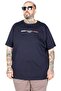 Mode XL Large Size T-Shirt Bıs Yaka Dream U26126 Dark Blue