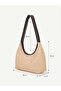 Straw/Brown Shk332 Straw Weave Look, Single Handle, Baguette Women's Hand, Arm and Shoulder Bag - 4