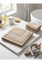 100% Cotton Set of 2 Foot Towels in Brown and White - 2