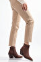 Coffee Matte Suede Flat Zippered Metal Toe Western Cowboy Short Ankle Boots - 5