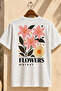 Flower Market Design 100% Cotton Half Oversize White T-Shirt