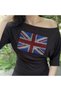 Women's Boat Neck England Flag Stone Printed T-Shirt - 2