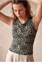 Women's Black / Ecru Patterned Degaje Collar Sleeveless Side Gathered Detailed Blouse Darcy