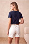 Women's Dark Navy Blue Cotton / Elastane Blended Regular Fit V-Neck Short Sleeve T-Shirt Delaney - 6