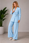Baby Blue Women's Belted Blazer Jacket and Palazzo Trousers Two-Piece Set – Suitable for Daily Use - 2