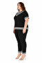 Plus Size V-Neck Stripe Detailed Short Sleeve Women's Double Suit with Tight Leg Pants - 8