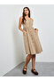 Beige Button Front Midi Dress with Patch Pocket - 2