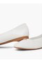 White Metal Detail Round Toe Ballerina Shoes - 3