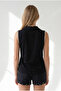 Women's Black Polo Collar Zippered Decorated Stretchy Blouse Blz-19003429 - 5