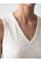 White V-Neck Women's Ribbed Tank Top - 3