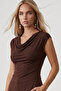Women's Bitter Brown Degaje Collar Lycra Asymmetrical Cut Viscose Knitted Blouse Alc-X15577 - 6