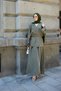 Women's Slim Buttoned Suit with Lace Detail on the Sides and Waist Tie, Green