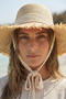Beige Wide Straw Hat with Fringe Detail Hsr2612 - 2