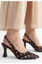 Urjay Brown Satin White Detailed Heeled Shoes - 2