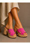 Fuchsia Suede Women's Platform Heeled Slippers – Genuine Leather Lined Thick Heel Summer Slippers - 5