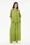 Women's Apple Green Italian 100% Linen Floral Embroidered Trousers - Linen Suit with Shirt Size 40 - 44