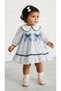 Baby Girl Bebe Collar Striped Daisy Patterned Cotton Dress with Blue Bow Detail