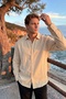 Jora Premium 100% Cotton Linen Regular Fit Beige Men's Shirt