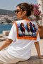 Women's Short Sleeve Sunset Derby T-Shirt with Shawl Collar Accessory White – Stretchy Fabric, Comfortable Fit - 5