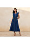 A-line Midi Cotton Denim Dress with Ruffle Detail