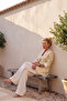 Italian Beige Jacket Lapel Collar 3/4 Sleeve Floral Buttoned Printed Casual 100% Linen Woven Jacket 75 60 - 8