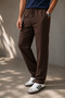 Men's Brown Linen Trousers with Waist Tie - 6