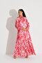 Chiffon Satin Dress with Bow Collar Red - 4