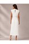 Premium Series High Collar Pleated Belted Midi Dress - with Slit Detail - 4