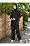 Women's Islamic Clothing Summer Thin Fabric Self-Line Detailed Crew Neck Tunic Top and Bottom Set - 2