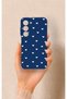 Samsung S23 Compatible Mini White Heart Navy Blue Patterned Silicone Case