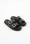 Women's Flat Zarasan Two-Strap Skin Gold Detail Buckle Fusfed Stylish Slippers - 2