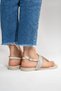 Women's Beige Genuine Leather Flip-Flop Sandals with Metal Accessories - 6