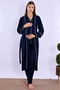 Cotton Front Buttoned Short Sleeve Maternity Pajama and Dressing Gown Set Effortt - Navy Blue - 7