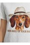 Women's Bag Accessory Detailed Front Dog Print Design Tshirt - 4