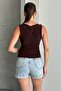 Square Neck Strap Buckle Blouse Brown - 3