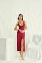 Deep V-Neck French Lace Women's Burgundy Nightgown - Stylish Bridal Dowry with Crossed Straps Home Fashion - 4