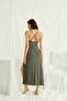 Women's Khaki Viscose Nightgown with Crossed Back Straps - Deep V-Neck Slit Lace Long Home Dress - 2