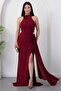 Halter Neck Draped Buckle Evening Dress Ecr5862 - 4