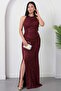 Halter Neck Slit Beaded Dress 41099 - 4