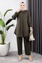 Front Placketed Crepe Suit Khaki - 2