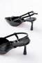 Zri̇n-2300 Premium Black Patent Leather Daily Open Back Bow Heeled Shoes 9 cm - 6