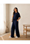 Women's Modal Fabric Crew Neck Short Sleeve Loose Leg Pants Two-Piece Set - 7