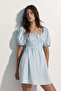 Puff-sleeved poplin dress