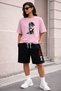 Unisex Oversize T-Shirt Shorts Set Black Summer Comfortable Fit Daily Street Style 2-Piece Set Cool Boy Printed - 2