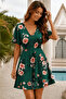 Women's Short Sleeve V-Neck Patterned Short Single Jersey Dress - 2